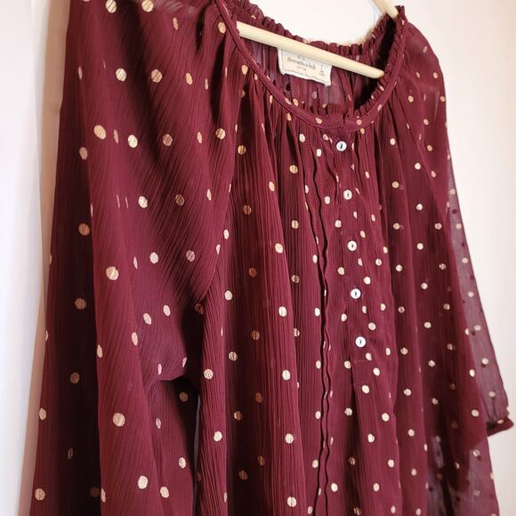Abercrombie and Fitch maroon red gold polka dots sheer long sleeved top Size S - Picture 4 of 9